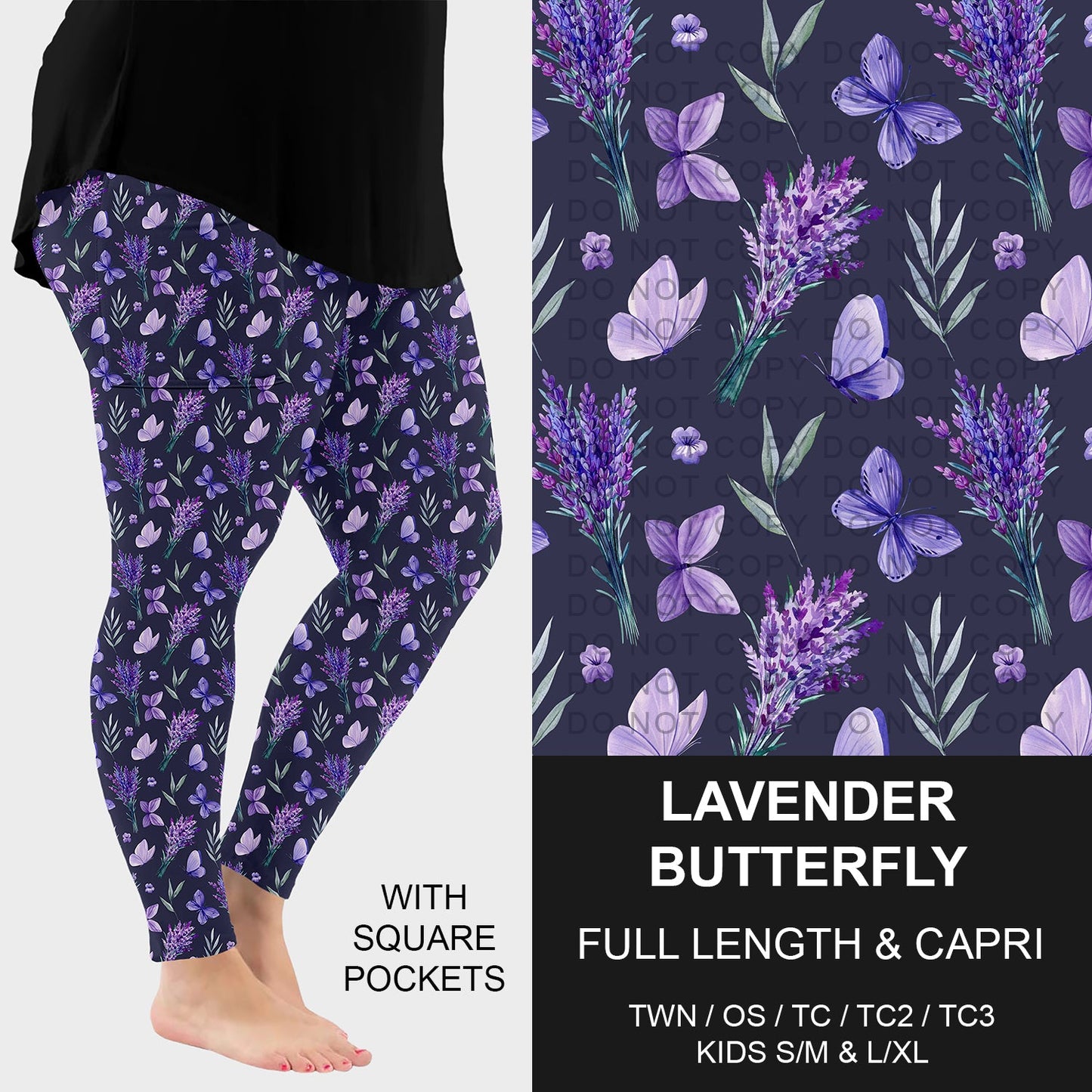 B293 - Preorder Lavender Butterfly Leggings w/ Pockets (Closes 5/31. ETA: early Aug.)