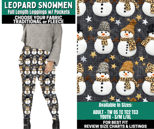 Preorder! Closes 10/27. ETA Jan. Leopard Snowmen Leggings Choose Fleece or Traditional