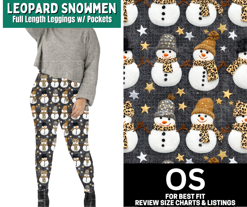 Leopard Snowmen Full Length Leggings w/ Pockets