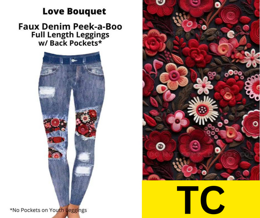 Love Bouquet Faux Denim Full Length Peekaboo Leggings