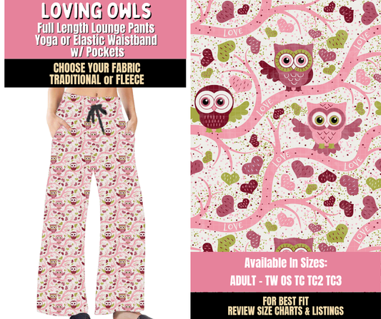 Preorder! Closes 10/15. ETA Jan. Loving Owls Lounge Pants Choose Fleece or Traditional