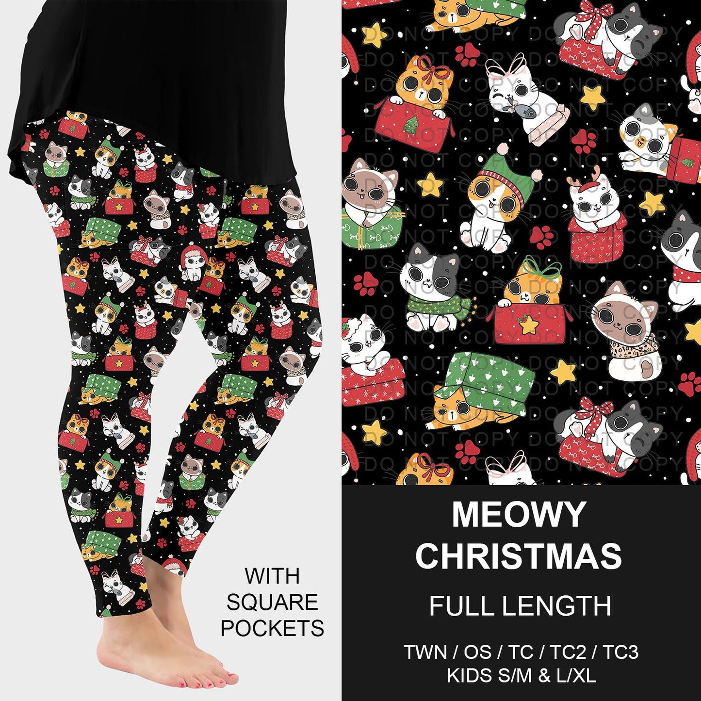 B254 - Preorder Meowy Christmas Leggings w/ Pockets (Closes 10/05. ETA early Dec.)