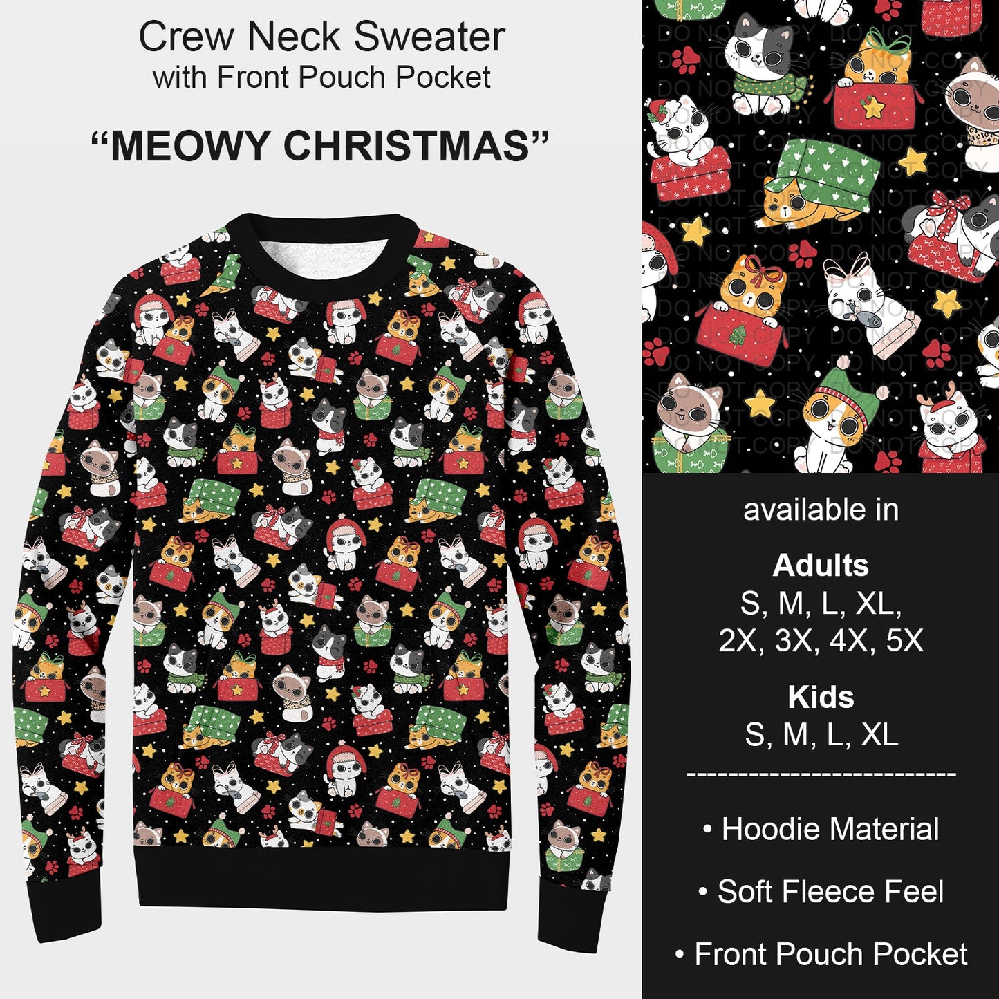 B254 - Preorder Meowy Christmas Sweater w/ Front Pocket (Closes 10/05. ETA early Dec.)