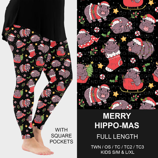 B254 - Preorder Merry Hippo-mas Leggings w/ Pockets (Closes 10/05. ETA early Dec.)