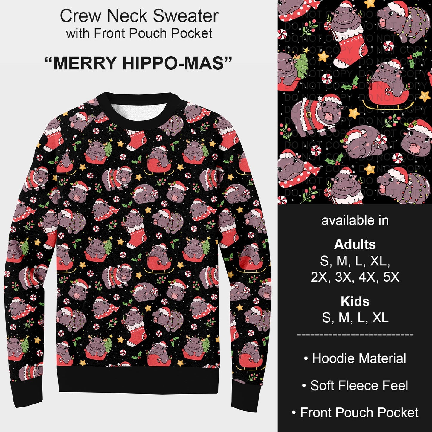 B254 - Preorder Merry Hippo-mas Sweater w/ Front Pocket (Closes 10/05. ETA early Dec.)