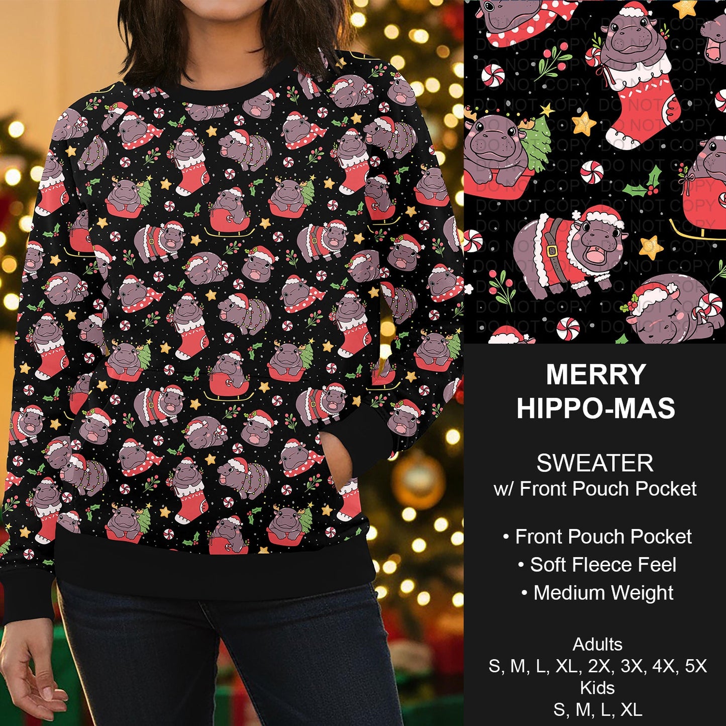 B303 - Preorder Merry Hippo-mas Sweater w/ Front Pocket (Closes 7/26. ETA early Oct.)