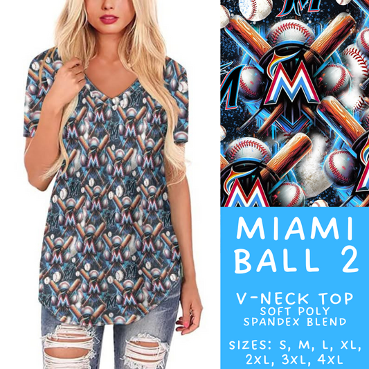 Batch #498 - Strike Out 3 - Closes 3/2 - ETA early May - Miami Ball 2 V-Neck Tee - Alonna's Legging Land
