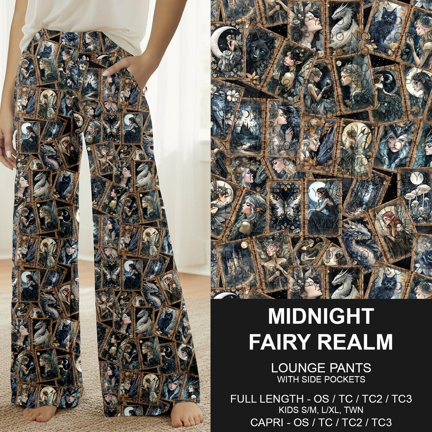 B276 - Preorder Midnight Fairy Realm Lounge Pants (Closes 3/01. ETA: early May) - Alonna's Legging Land