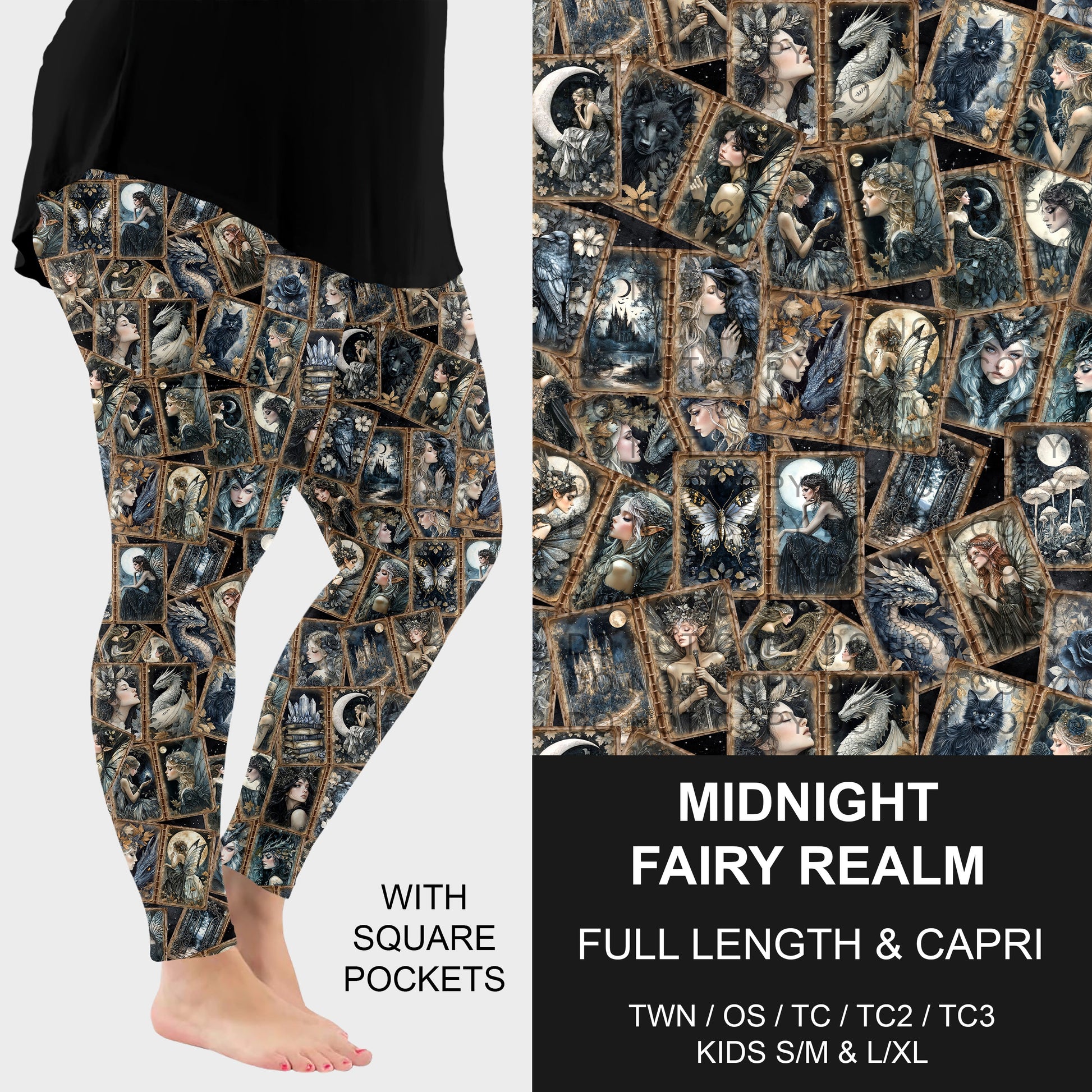 B276 - Preorder Midnight Fairy Realm Leggings w/ Pockets (Closes 3/01. ETA: early May) - Alonna's Legging Land
