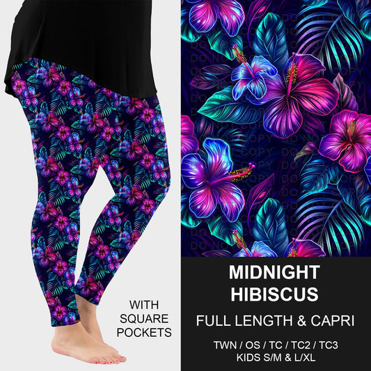B273 - Preorder Midnight Hibiscus Leggings w/ Pockets (Closes 2/15. ETA: late April)