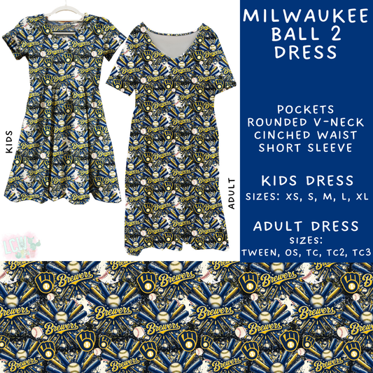 Batch #498 - Strike Out 3 - Closes 3/2 - ETA early May - Milwaukee Ball 2 Adult & Kids Dresses - Alonna's Legging Land