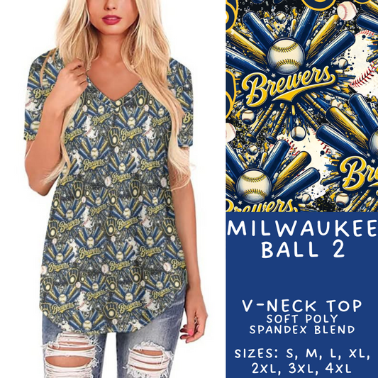 Batch #498 - Strike Out 3 - Closes 3/2 - ETA early May - Milwaukee Ball 2 V-Neck Tee - Alonna's Legging Land
