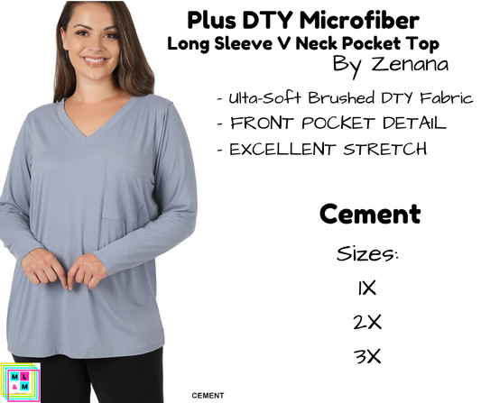PLUS DTY Microfiber Long Sleeve V Neck Pocket Top - Cement