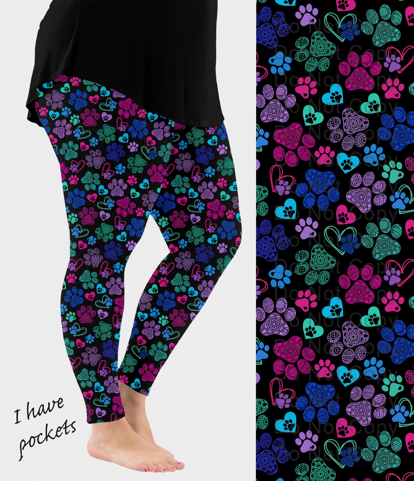 RTS - Mandala Paws Leggings/Capris w/ Pockets