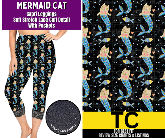 Mermaid Cat Lace Cuff Capris w/ Pockets