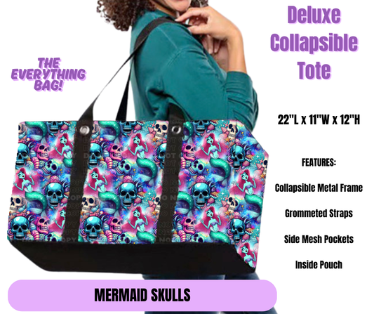 Preorder! Closes 5/19. ETA August. Mermaid Skulls Collapsible Tote