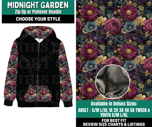 Preorder! Closes 10/27. ETA Jan. Midnight Garden Zip-Up or Pullover Hoodie