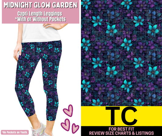 Midnight Glow Garden Capri Length Leggings w/ Pockets
