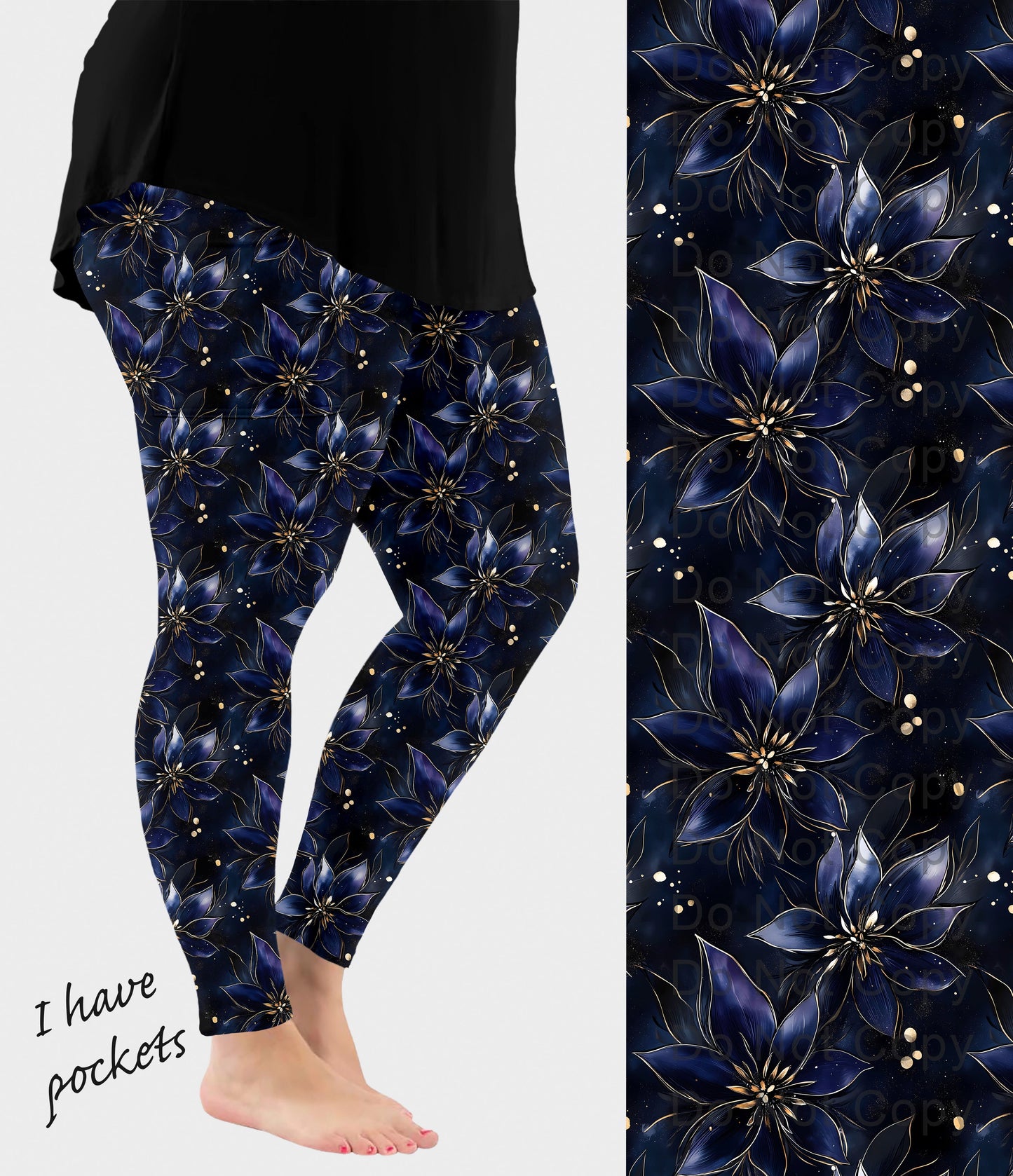 RTS - Midnight Blooms Leggings w/ Pockets