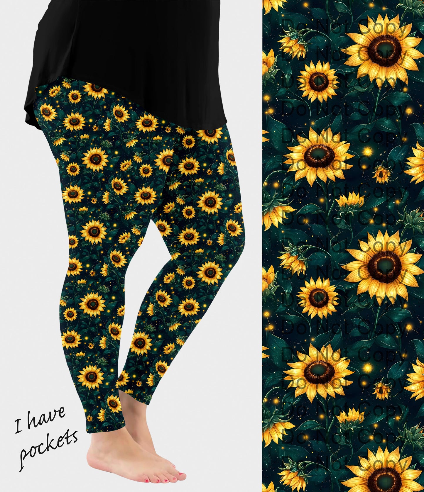 RTS - Midnight Sunflower Leggings w/ Pockets