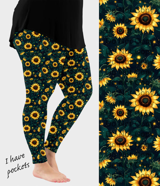 RTS - Midnight Sunflower Leggings w/ Pockets