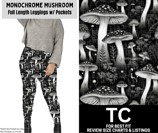 Monochrome Mushroom  Full Length Leggings w/ Pockets
