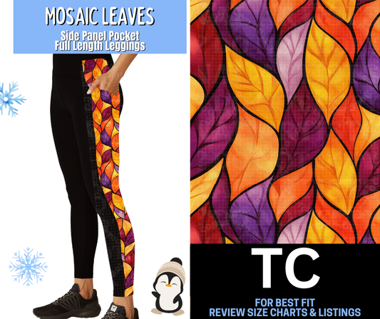 Mosaic Leaves Side Panel Pocket Full Length Leggings