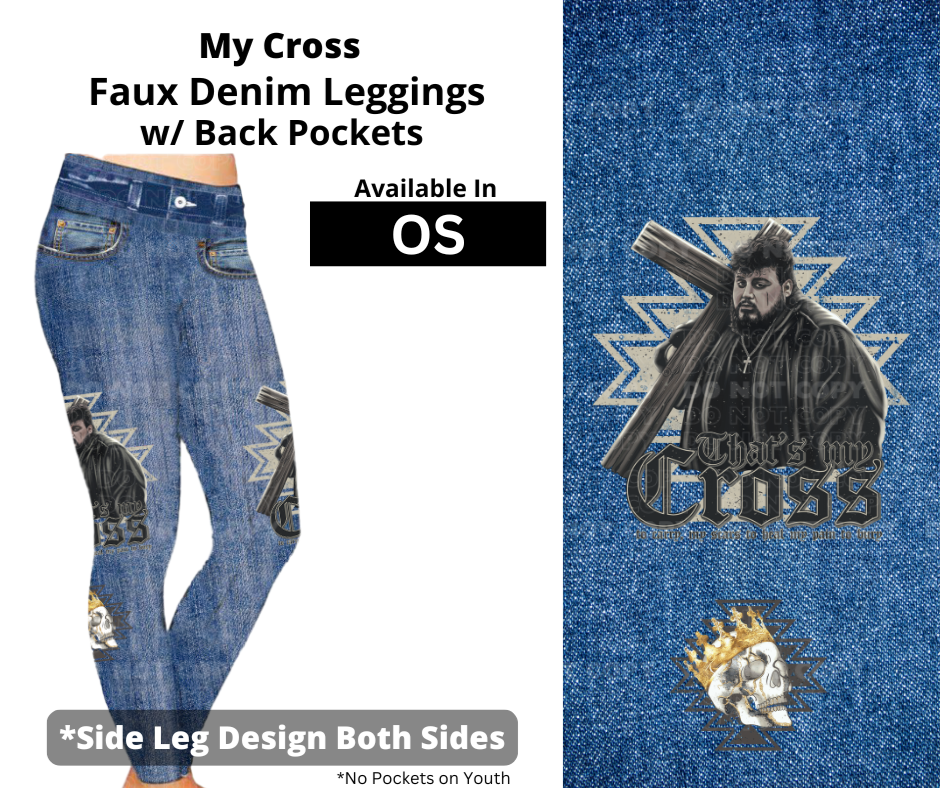 My Cross Full Length Faux Denim w/ Side Leg Designs