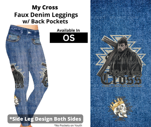 My Cross Full Length Faux Denim w/ Side Leg Designs