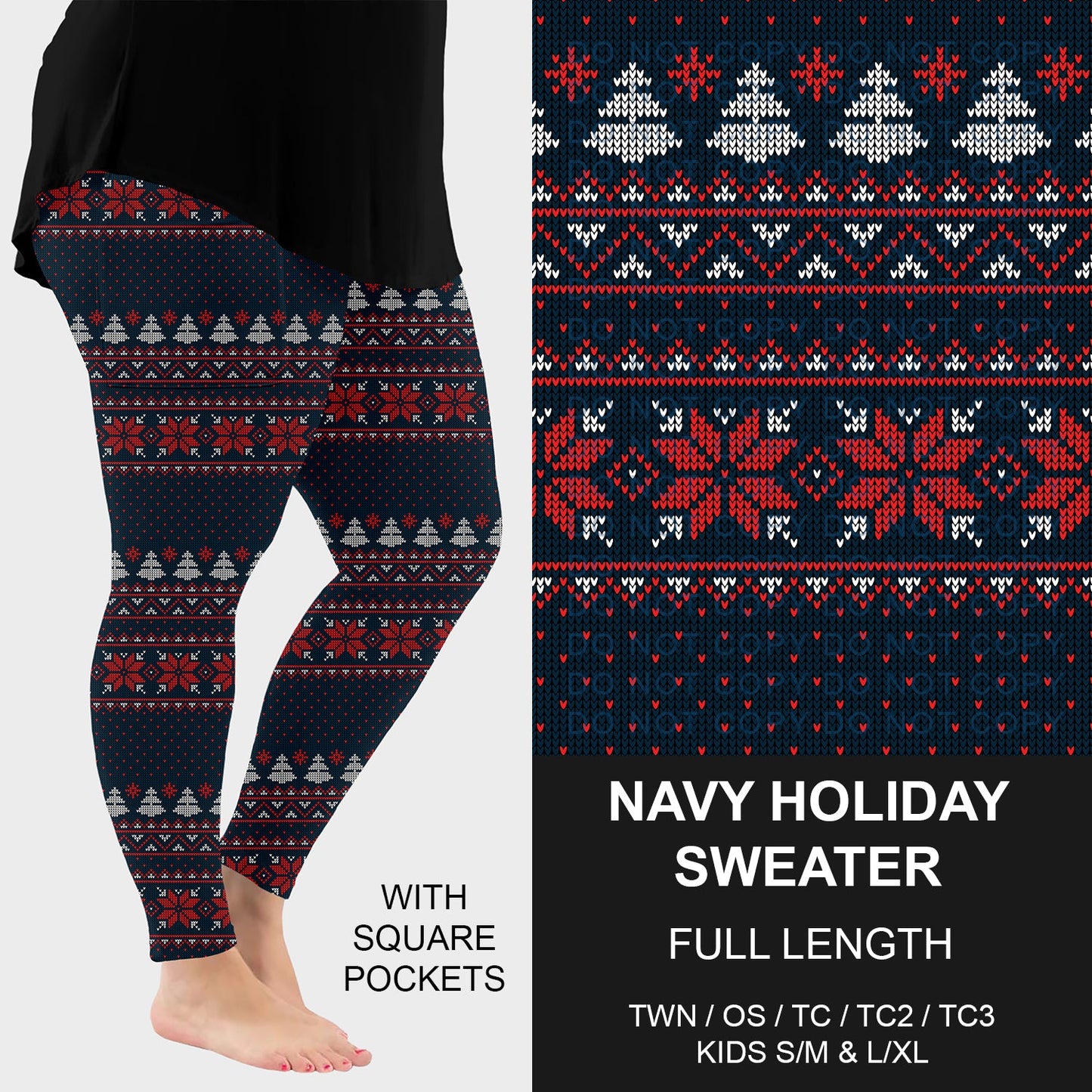 B253 - Preorder Navy Holiday Sweater Leggings w/ Pockets (Closes 9/28. ETA late Nov.)