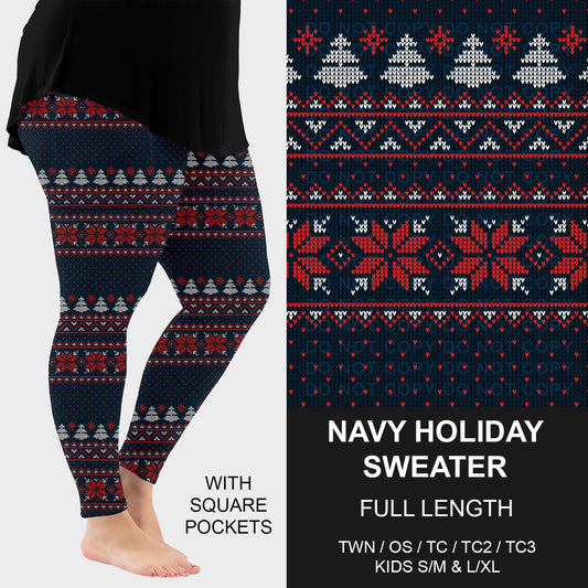 B253 - Preorder Navy Holiday Sweater Leggings w/ Pockets (Closes 9/28. ETA late Nov.)