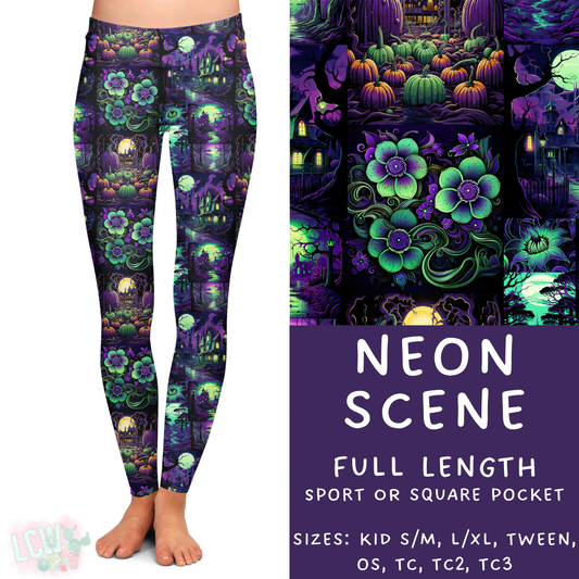 Ready To Ship - Neon Scene Full Length Leggings - Sport Pocket OS
