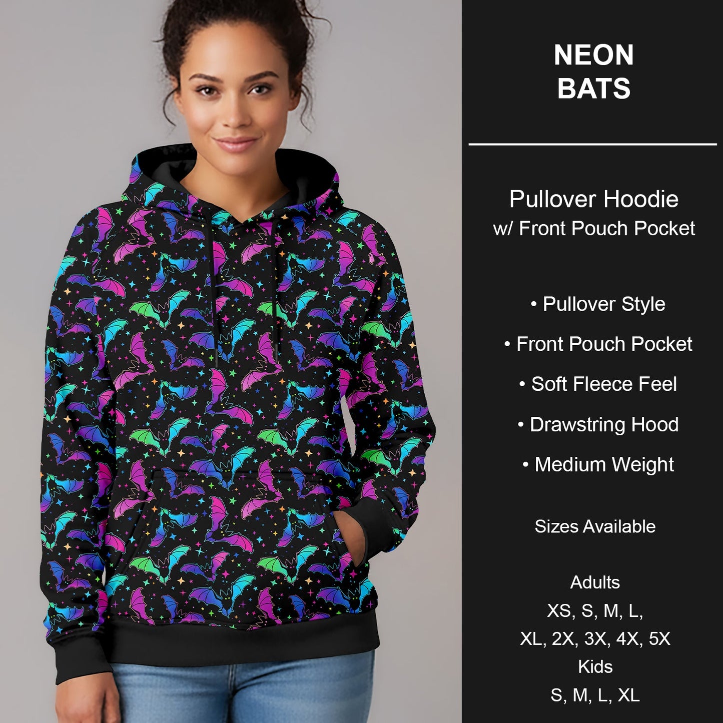 B297 - Preorder Neon Bats Pullover Hoodie (Closes 6/28. ETA early Sept.)