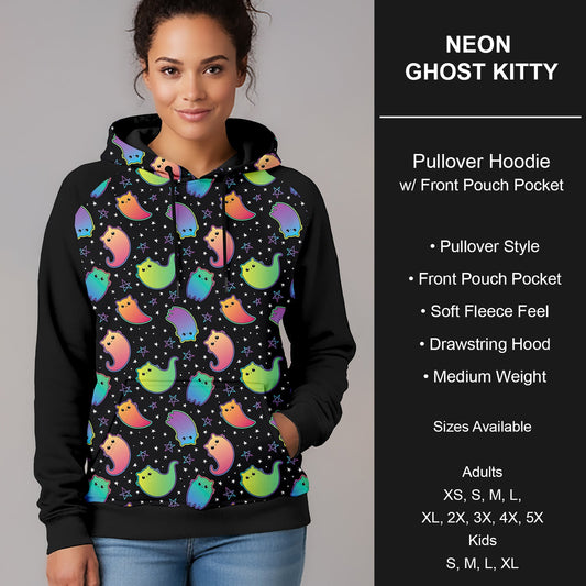 B297 - Preorder Neon Ghost Kitty Pullover Hoodie (Closes 6/28. ETA early Sept.)
