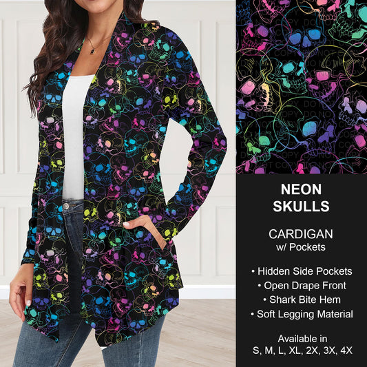B252 - Preorder Neon Skulls Cardigan w/ Pockets (Closes 9/21. ETA: mid Nov.)