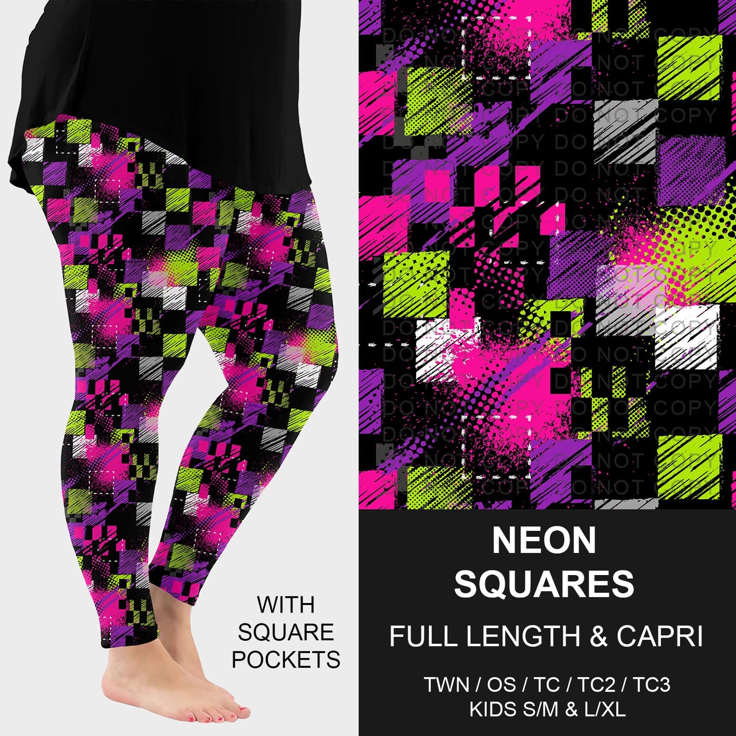 B298 - Preorder Neon Squares Leggings w/ Pockets (Closes 7/05. ETA: early Sept.)