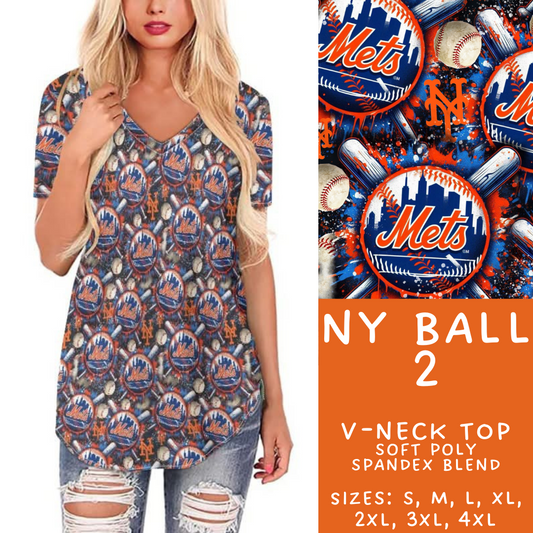 Batch #498 - Strike Out 3 - Closes 3/2 - ETA early May - NY Ball 2 V-Neck Tee - Alonna's Legging Land