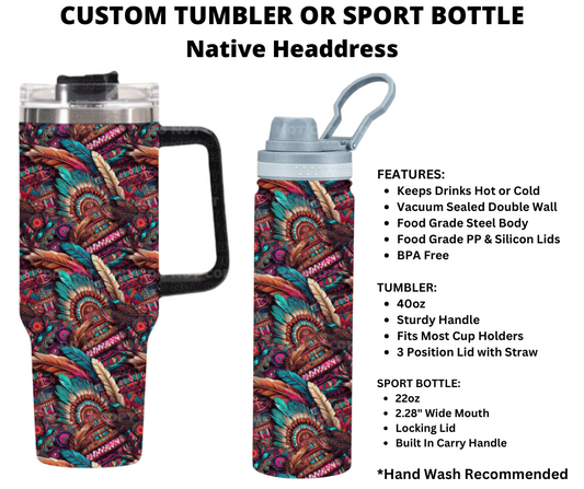 Native Headdress Custom Tumbler or Sport Bottle - Alonna's Legging Land