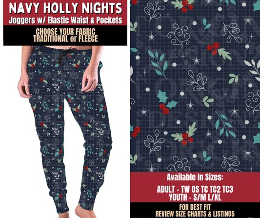 Preorder! Closes 9/7. ETA Dec. Navy Holly Nights Joggers Choose Fleece or Traditional