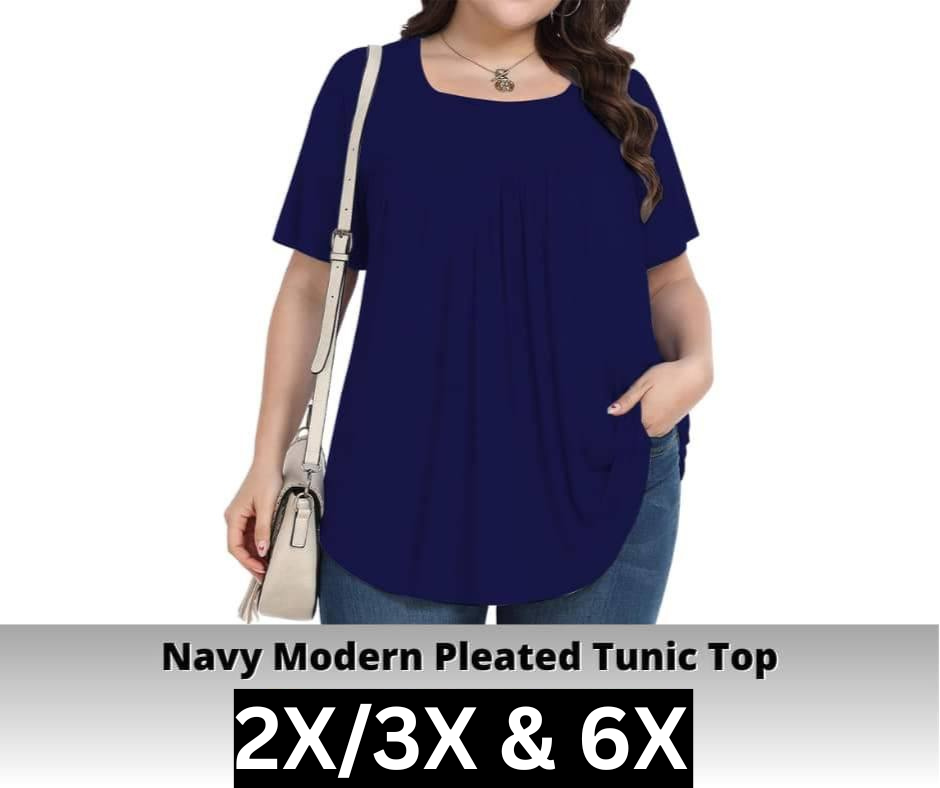 Navy Pleated Tunic Top - Alonna's Legging Land