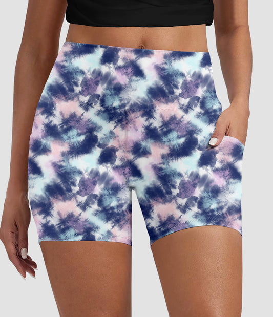 RTS - Navy Pink Tie Dye Biker Shorts w/ Pockets