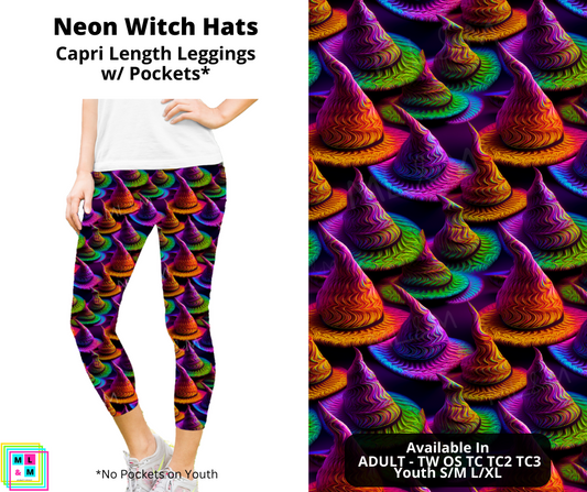Preorder! Closes 5/9. ETA July. Neon Witch Hats Capri Leggings w/ Pockets