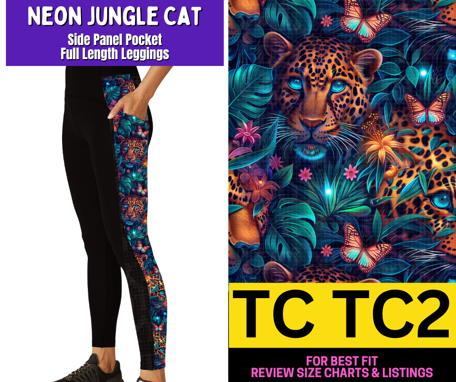 Neon Jungle Cat Side Panel Pocket Full Length Leggings - Alonna's Legging Land
