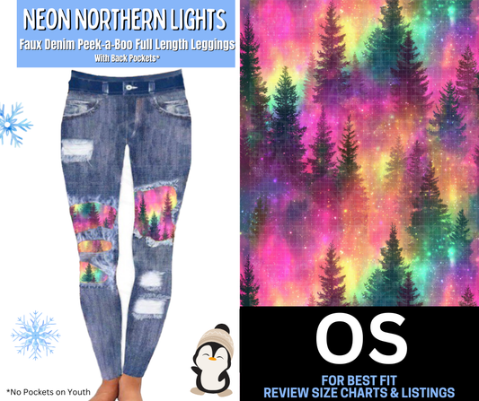 Neon Northern Lights Faux Denim Full Length Peekaboo Leggings