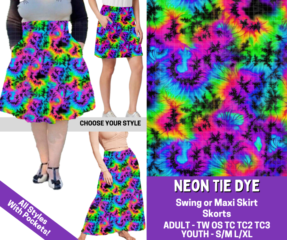 Preorder! Closes 5/27. ETA Aug. Neon Tie Dye Combo Skort/Skirt Lengths
