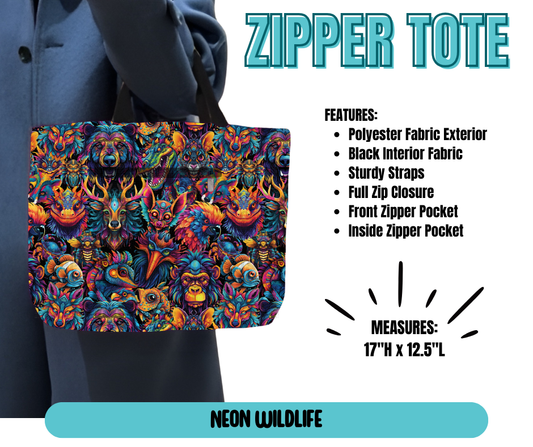 Preorder! Closes 5/21. ETA August. Neon Wildlife Zipper Tote