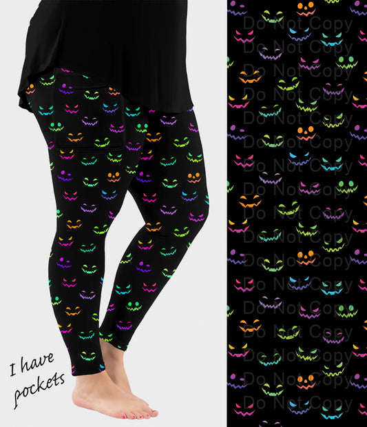 RTS - Neon Jack Halloween Leggings with Pockets