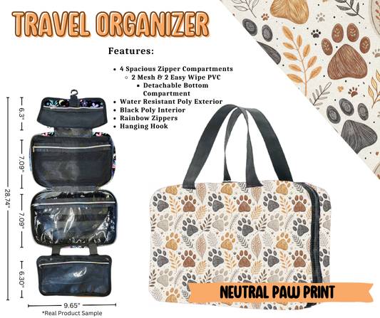 Neutral Paw Print Travel Organizer