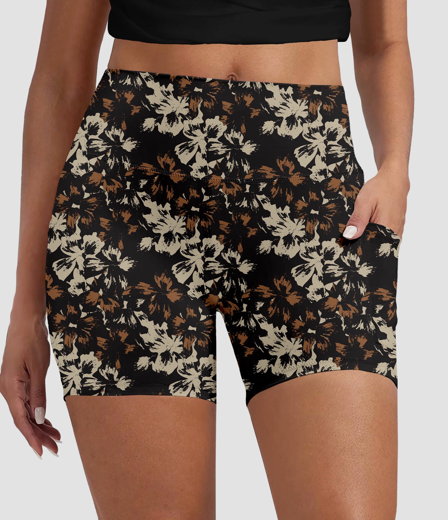 RTS - Neutral Boho Blooms Biker Shorts with Pockets
