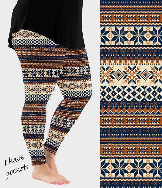 RTS - Neutral Snowflake Leggings w/ Pockets